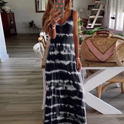 Women's Halter Dress Horizontal Print Tank Top Dress Long Sexy Skirt
