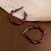 Minimalist Red Ankara Twisted Hoop Earrings - Retro, High-End, Versatile Ins Style