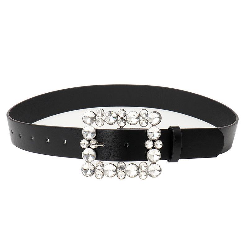 New Square Buckle Inlaid with Diamonds European and American Belt for Women Fashion Versatile Skirt Jeans High-end Women Belt