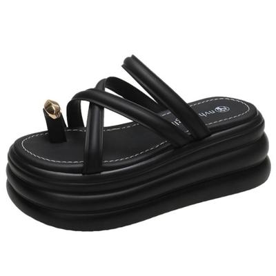 Mode 7,5 cm Sommer Plateau-Slipper Damen Mode Flip-Flops Sandale 2024 Damen Klobige Sohle Lässige Strand-Slipper Pantoletten Schuhe Frau