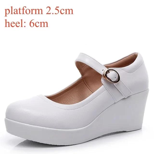 Genuine Leather Shoes Platform Wedges Mary Janes Women Spring 2025 High Heels Pumps for Office Model Chaussure Femme for Mujer
