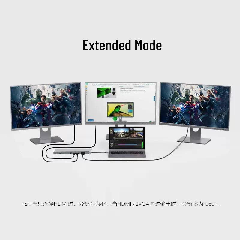 Twelve-in-One Dual HDMI Docking Station with Gigabit Ethernet and Multifunctional Laptop Stand