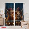 2pcs 2D flat printing St Patrick's Day Curtains Highland cattle in the snow Polyester Without Electricity Birthday Party for