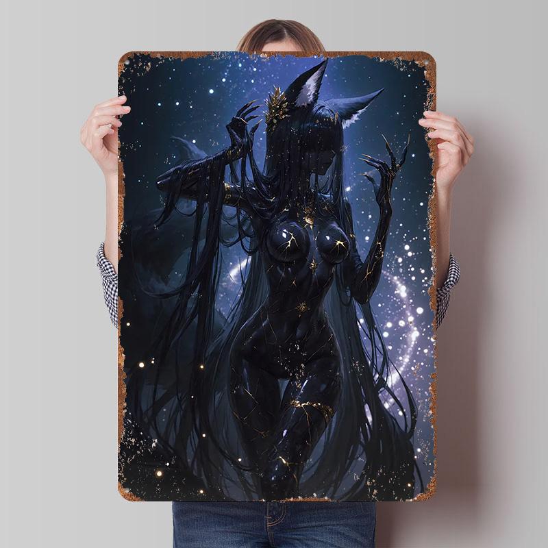 Black and Gold Fox Spirit Tin Plaque Poster Customized Wall Art Retro Vintage Metal Signs for Man Cave Office Decoration Room