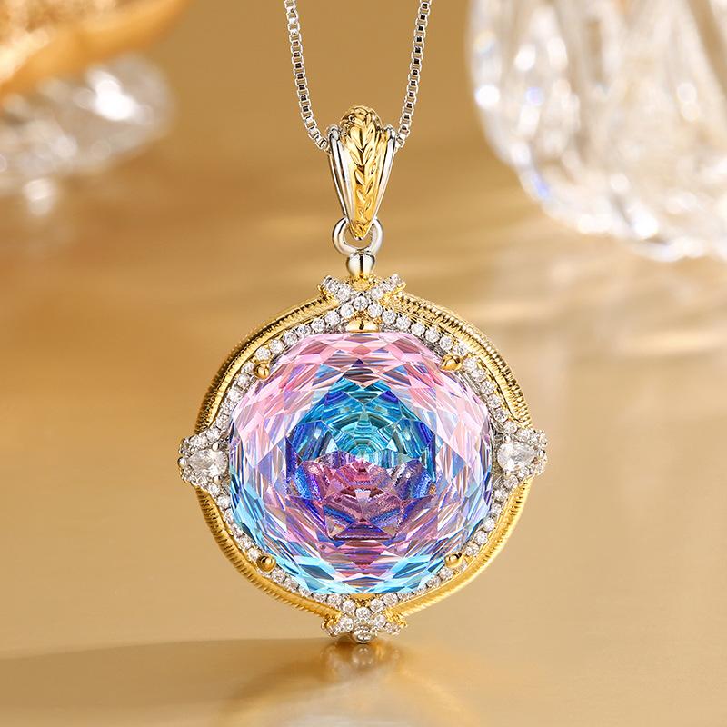 Jewelry Copper Bottom Gold-Plated Millennium Cut Gradual Change Color Temperament Light Luxury Set Main Stone 18-10M