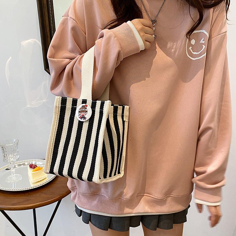Canvas Bag New Women's Bag Fashion Striped Handbag Change Bag Small Square Bag