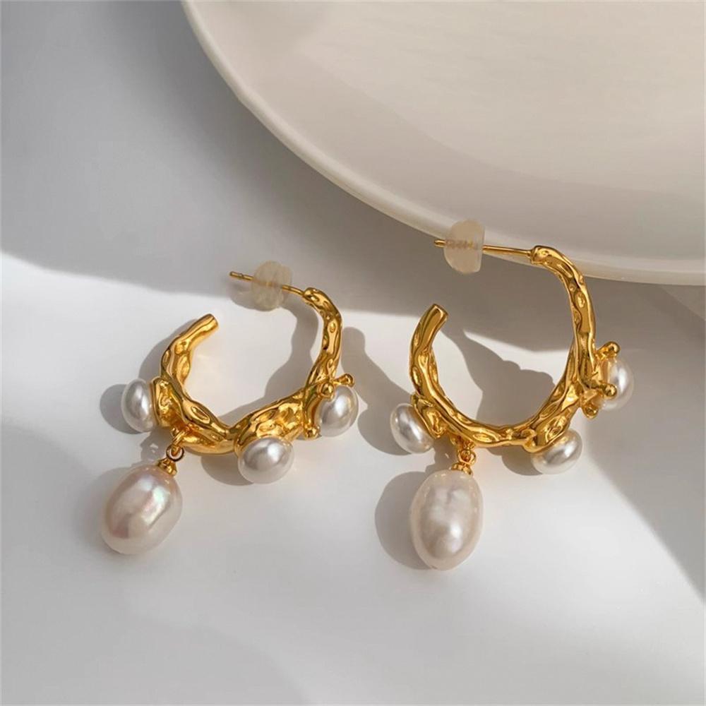 Hair Accessories Retro Imitation Baroque Pearl Stud Earrings Gold Color Alloy Irregular Earrings For Women Simple Jewelry Gift
