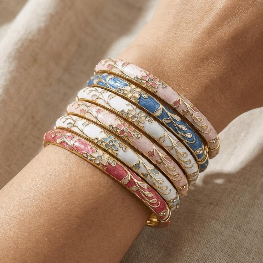 Traditional Flower Bangle Colorful Women's Hand Bracelet Vintage Cloisonne Bangle Jewelry Gifts
