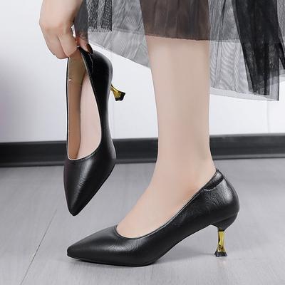 Heel Single Shoes Women's 6cm Medium Heel Simple Mouth Versatile Professional Work Shoes Fashionable High Heels