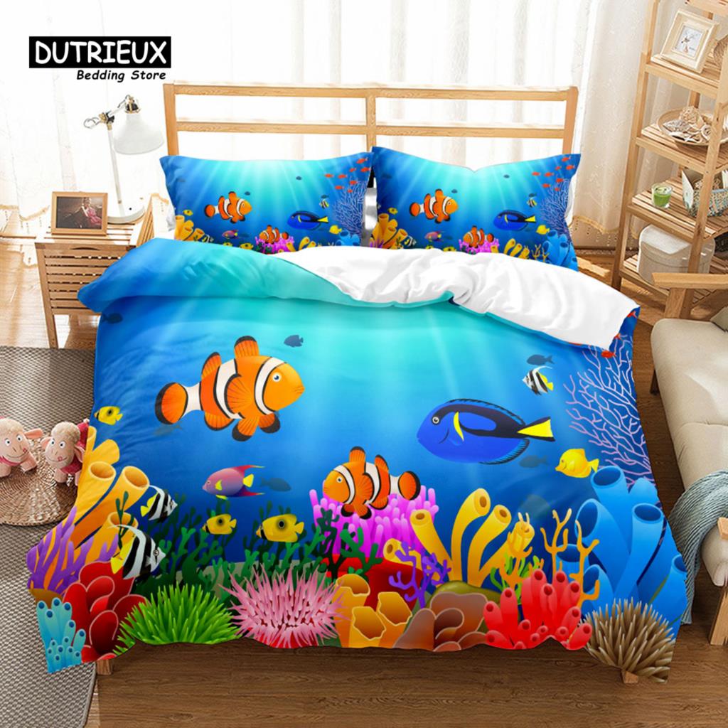 Marine Lives 3D Colorful Turtle Duvet Cover Set, Fashion Bedding Set, Soft Comfortable Breathable Duvet Cover