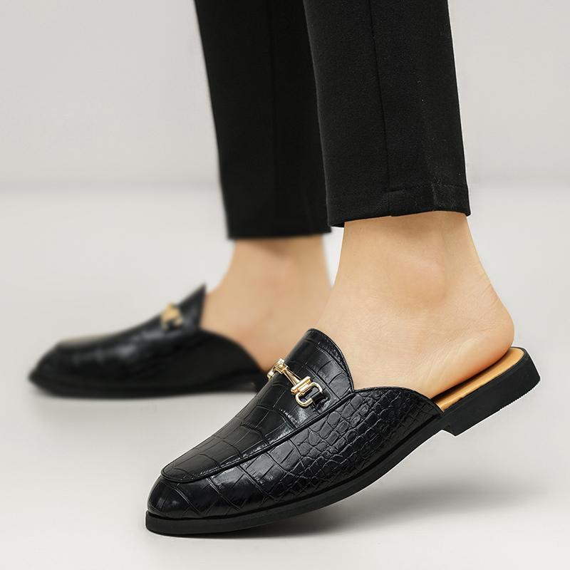 Fashion New Men's Crocodile Pattern Half Slippers Driving Shoes Casual Patent Leather Mules Moccasins Breathable Loafers Zapatos Hombre