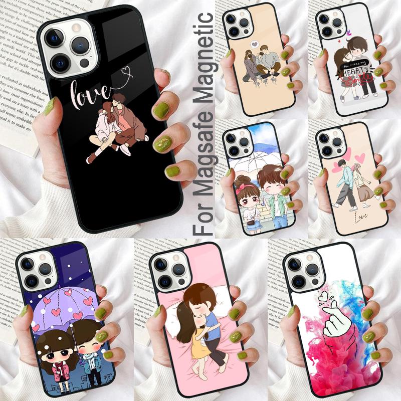 Cute Boy Girl Couple Soft Phone Case for iPhone 17 Air 16e Pro max 15 Pro 13 14 Plus 11 12 MagSafe Magnetic Coque