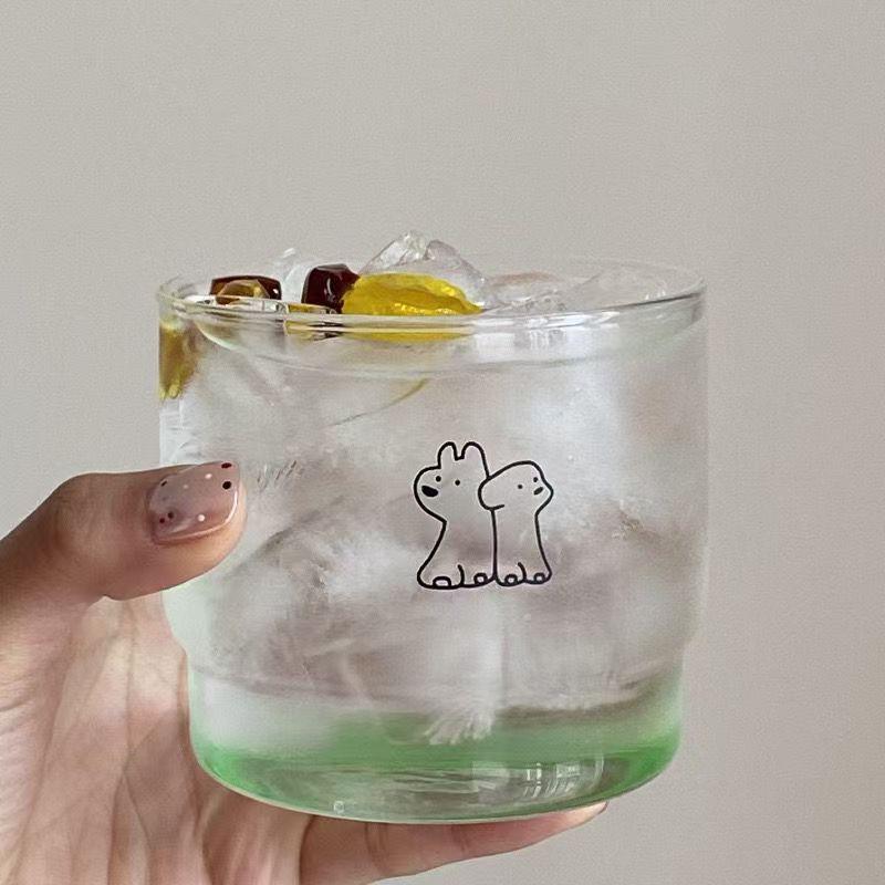 Ins Style High-Temp Resistant Glass Cup - Cute Cartoon Couple Design for Coffee & Milk