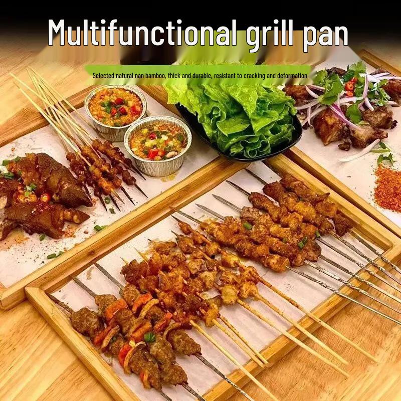 Rectangular Bamboo Serving Tray with Handles