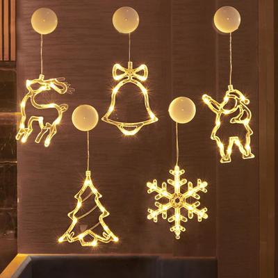 Luci di Natale a LED Decorazione Pupazzo di neve Campana Stella Vacanza Hoom Finestra Stella Luce Lampada a ventosa