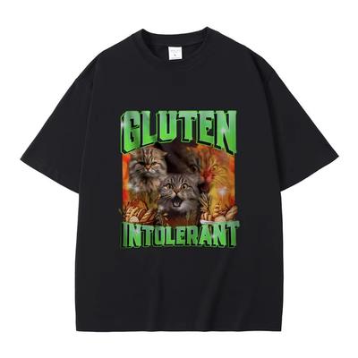 Gluten In Tolerant Cat Funny Meme Print T-shirt Male Fashion Oversized Streetwear Men Women Casual Cozy Pure Cotton Short Sleeve