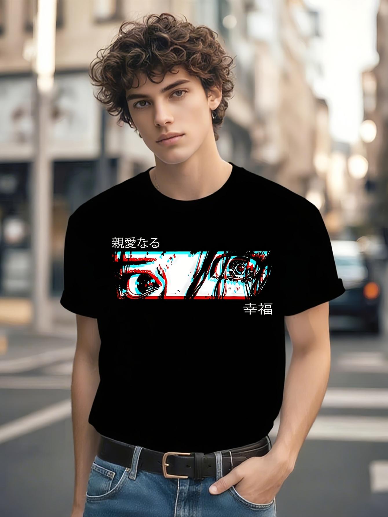 Anime Graphic Tshirt Graphic Tshirt - Black with Red Blue... M