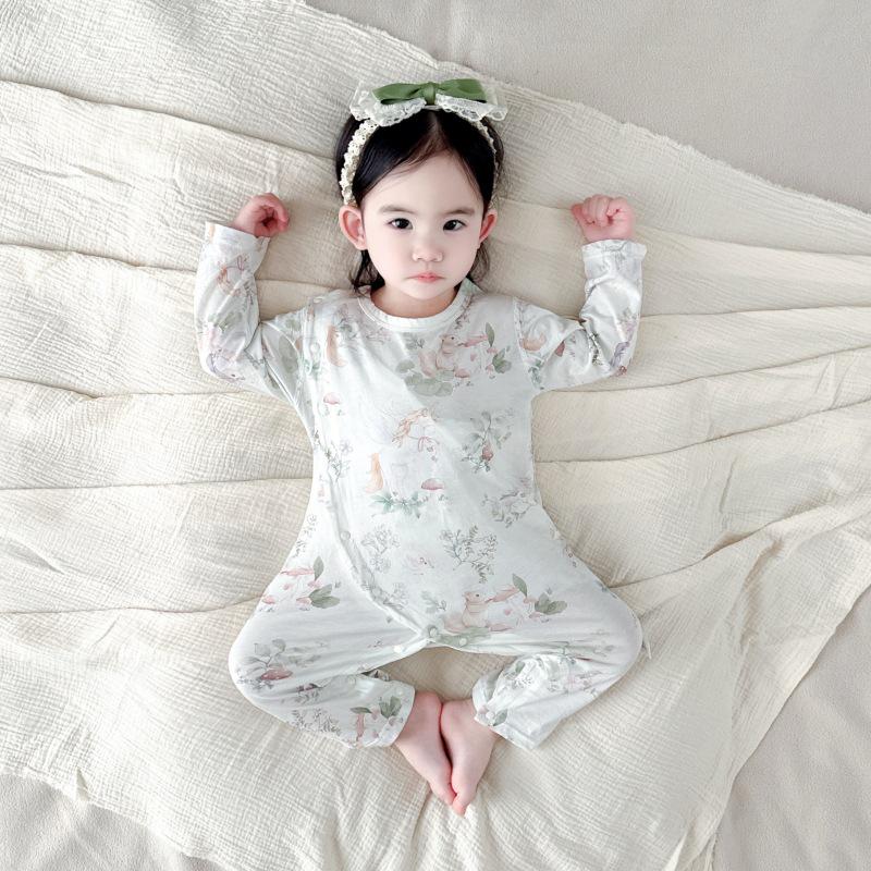 

Tagless Newborn Cotton Bodysuit, Double-Layer Stomach Protection, Spring/Autumn Pajamas, Class A Baby Home Wear 59 cm