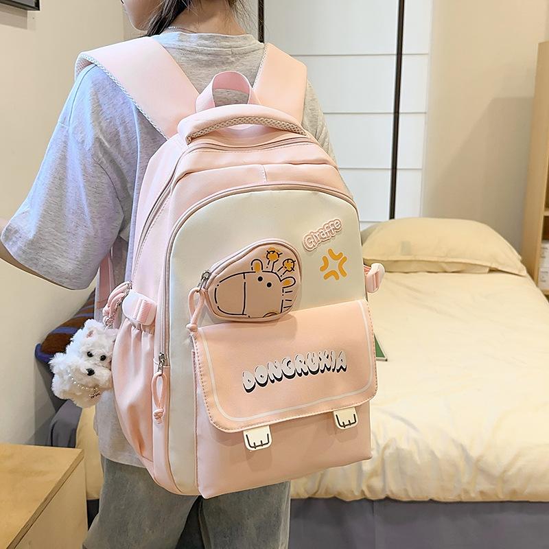 

Junior high school student schoolbag female large-capacity backpack university high value dirt-resistant schoolbag primary school student female single bag free change bag розовый