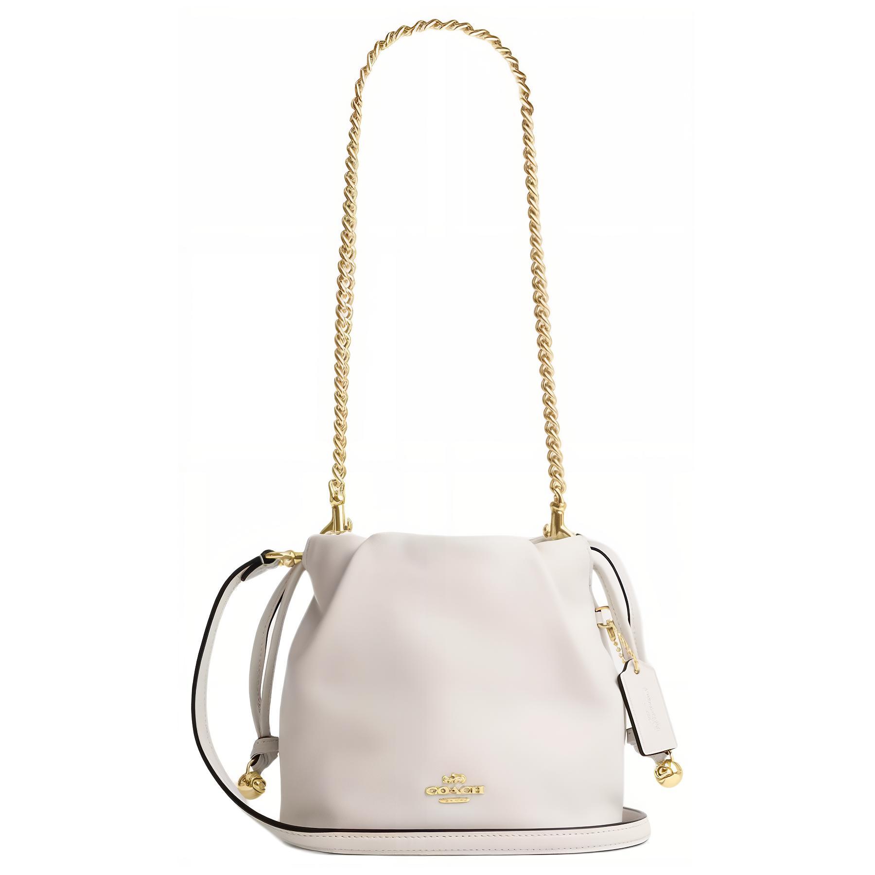 Coach Faye 18 Pleated Drawstring Design Bucket Bag Mini Women Shoulder Bag White Gold CDB67-IMCHK Basic Set (Bag+Dust Bag)