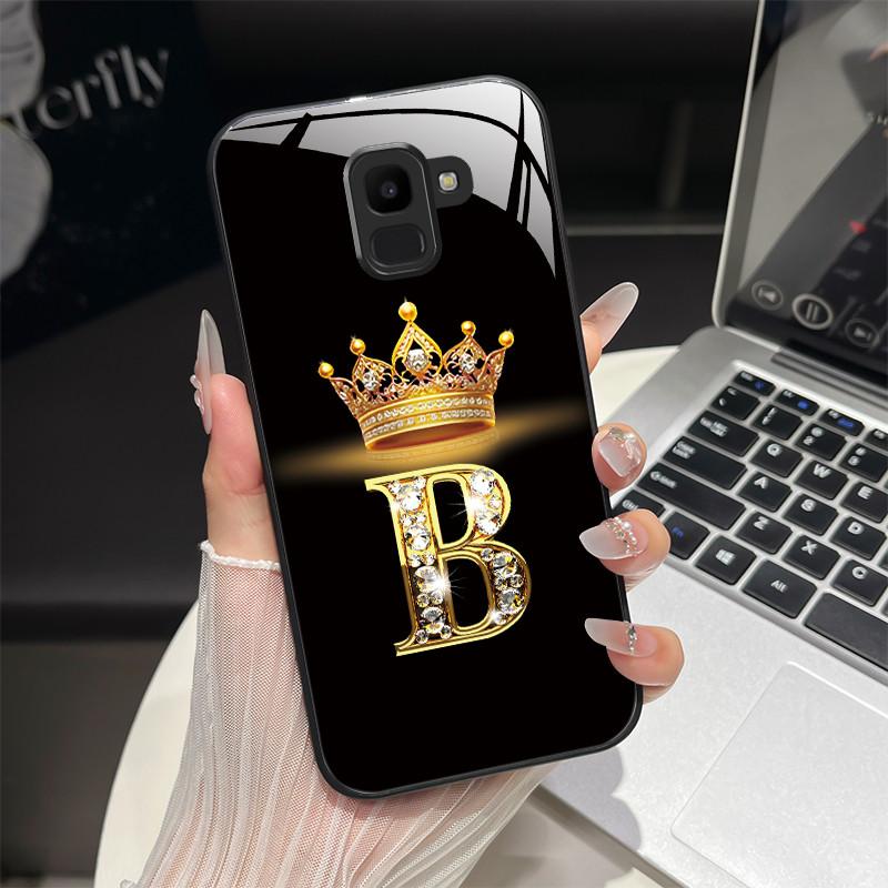 For Samsung Galaxy J6 2018 Case Fashion Letter Hard Tempered Glass Back Cover For Samsung J6 Plus J8 2018 Shockproof Phone Shell