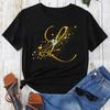 Custom Name Letter Combination Gold Letter Font Short Sleeve Tops Black T-shirt Female Tops