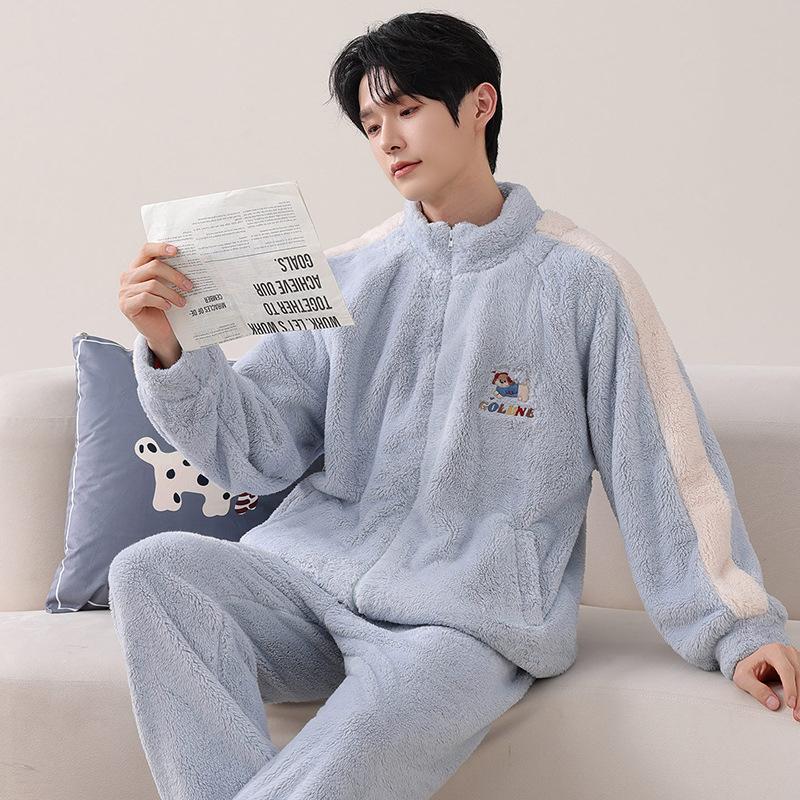 [Shopping mall quality] Couple pajamas women's autumn and winter velvet thickened turtleneck flannel men's loungewear set