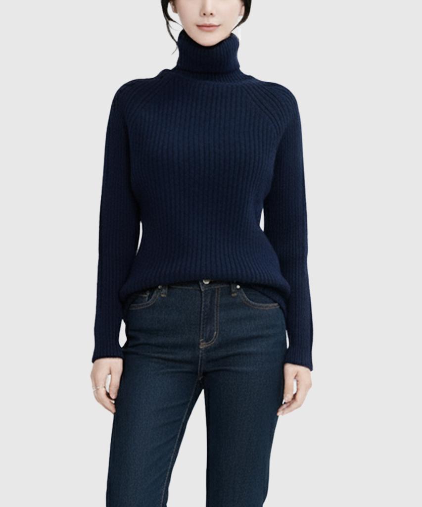 Keulleiseu Olivia Ribbed Turtleneck Knit_Navy