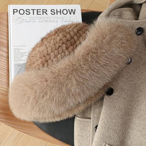 

Mink Hair Hat Warm Korean Version Trendy Fashion Autumn and Winter Mink Braided with Fox Fur Fur Hat Women M（56-58cm）