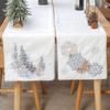 Christmas Table Runner With Embroidered Snowflake Design Faux Rabbit Fur Trim Non-Woven Fabric Holiday Dining Decor