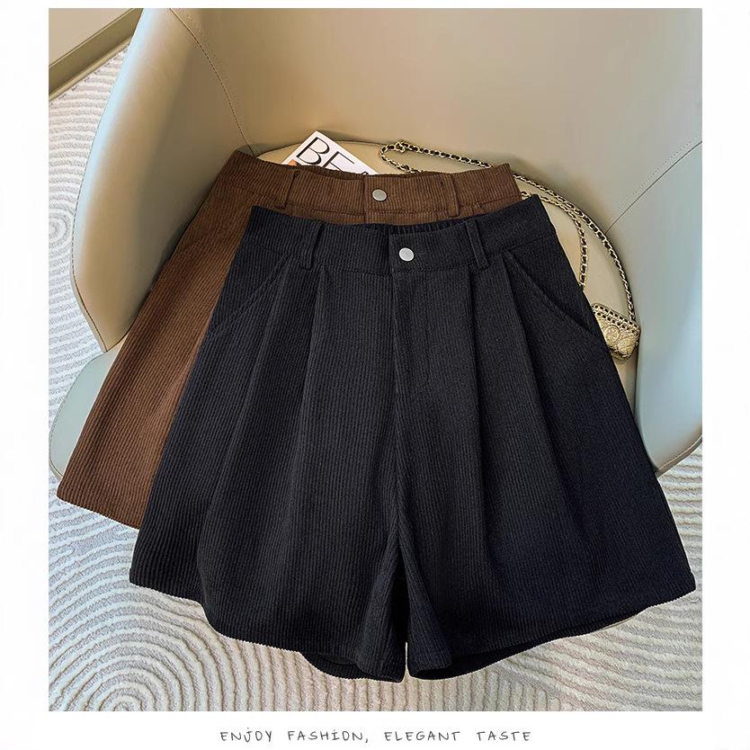 Women's High Waist Corduroy Wide Leg Shorts Loose Fit Casual Solid Color Fall Shorts