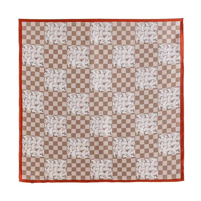 Mulberry Silk 100% Hand-rolled Checkerboard Printing Square Scarf Advanced Sense