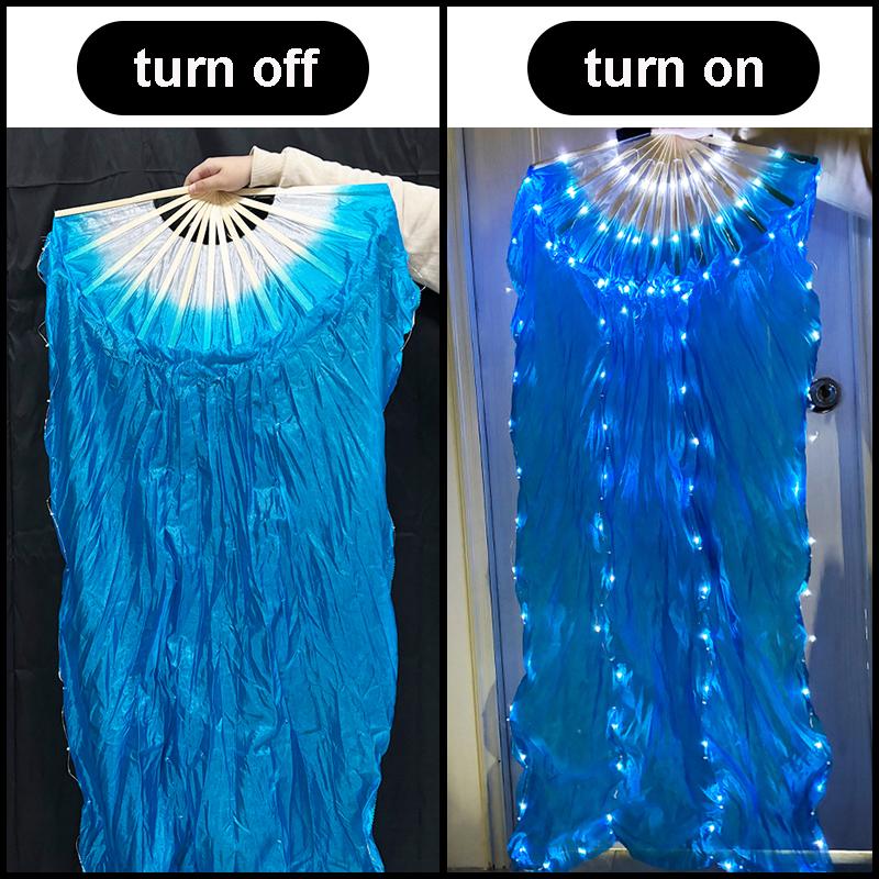 1.5M LED Dance Fan Belly Dance Ballet Fan Women Dance Party Stage Show Props LED Long Silk Fans Glowing Silk Cloth Hand Held Fan