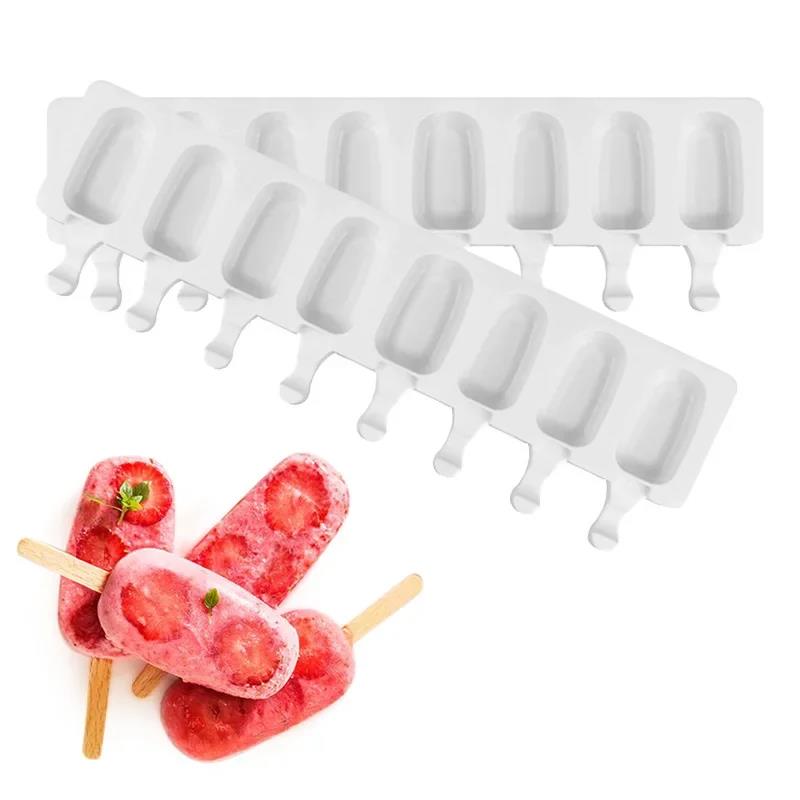 4/8 Hole Silicone Ice Cream Forms Popsicle Molds DIY Homemade Dessert Freezer Fruit Juice Ice Cube Maker Mould with Sticks 6
