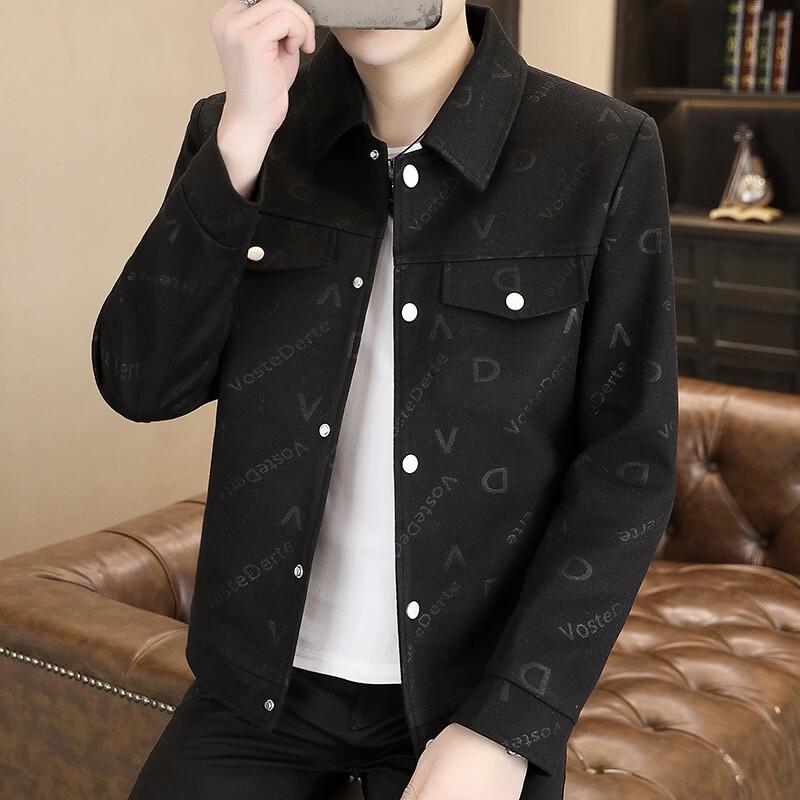 ROMON Men's Lapel Printed Spring/Autumn Jacket