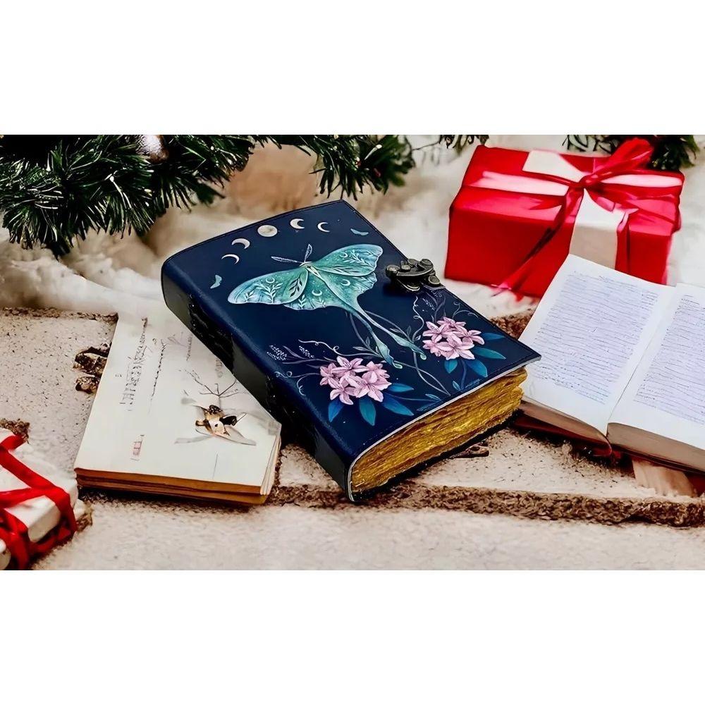 Book of Shadows Journal with Lock Clasp Vintage Handmade Leather Luna Moth