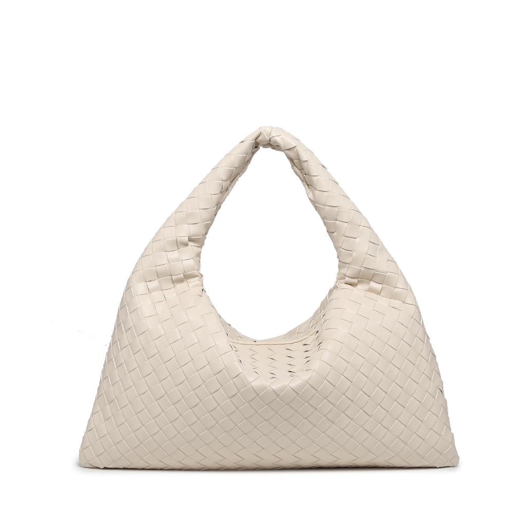 High-Capacity Soft Leather Hand-Woven Underarm Bag – Solid Color, Casual, and Stylish Handbag