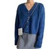 Vintage V-neck Plush Knit Cardigan - Autumn/Winter Slimming, Single-Breasted, Long Sleeve, Loose Fit
