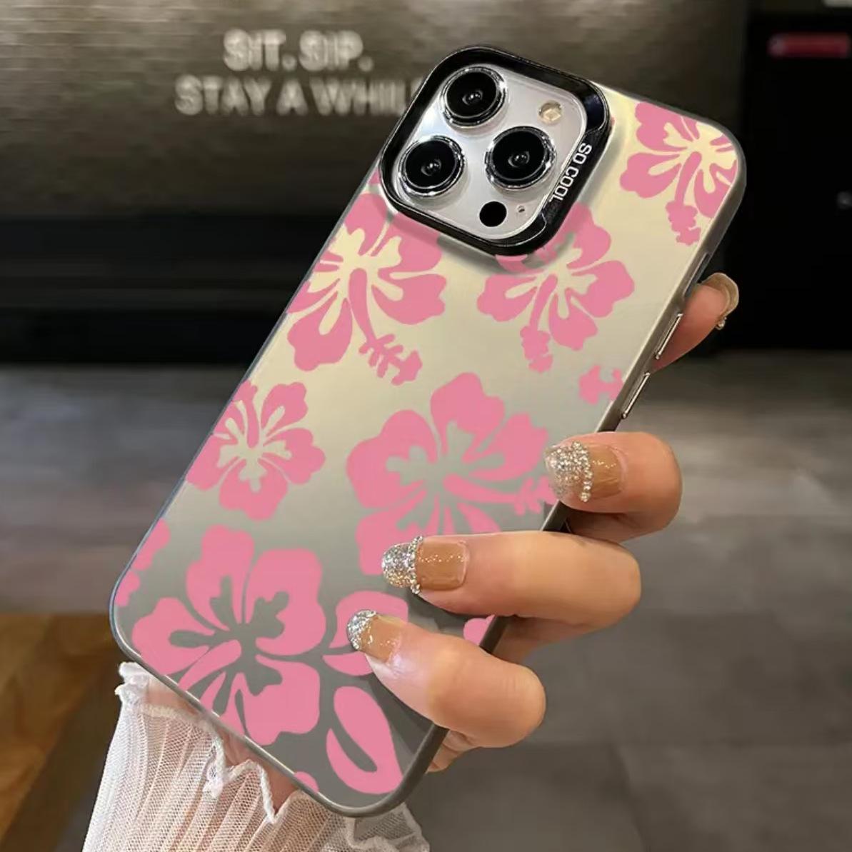 

Cross-border Pink Print Silver Shell Phone Case for Apple iPhone Models 16/15/14 Pro/Pro Max/13/12/11/X XR