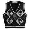 Y2K Gotische Gebreide Vest Trui Schedel Argyle Print Patroon Breigoed V-hals Pullover Mode Jumper Top Dames Halloween Straatkleding