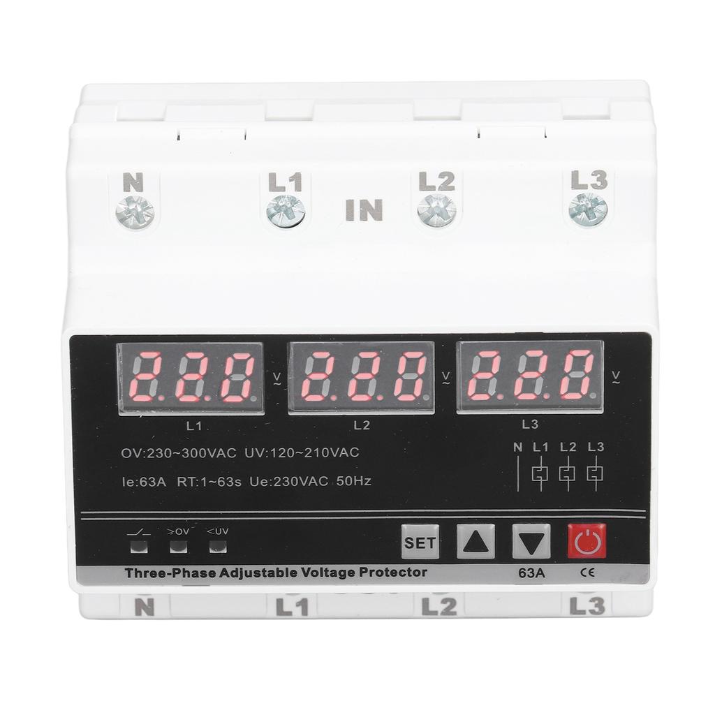 3 Phase Adjustable Protector Over Under Voltage Current Protection Device DIN Rail Mount