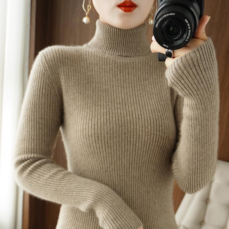 Women's Solid Color High Collar Long Sleeve Slim Fit Knit Sweater - Short & Warm for Autumn/Winter