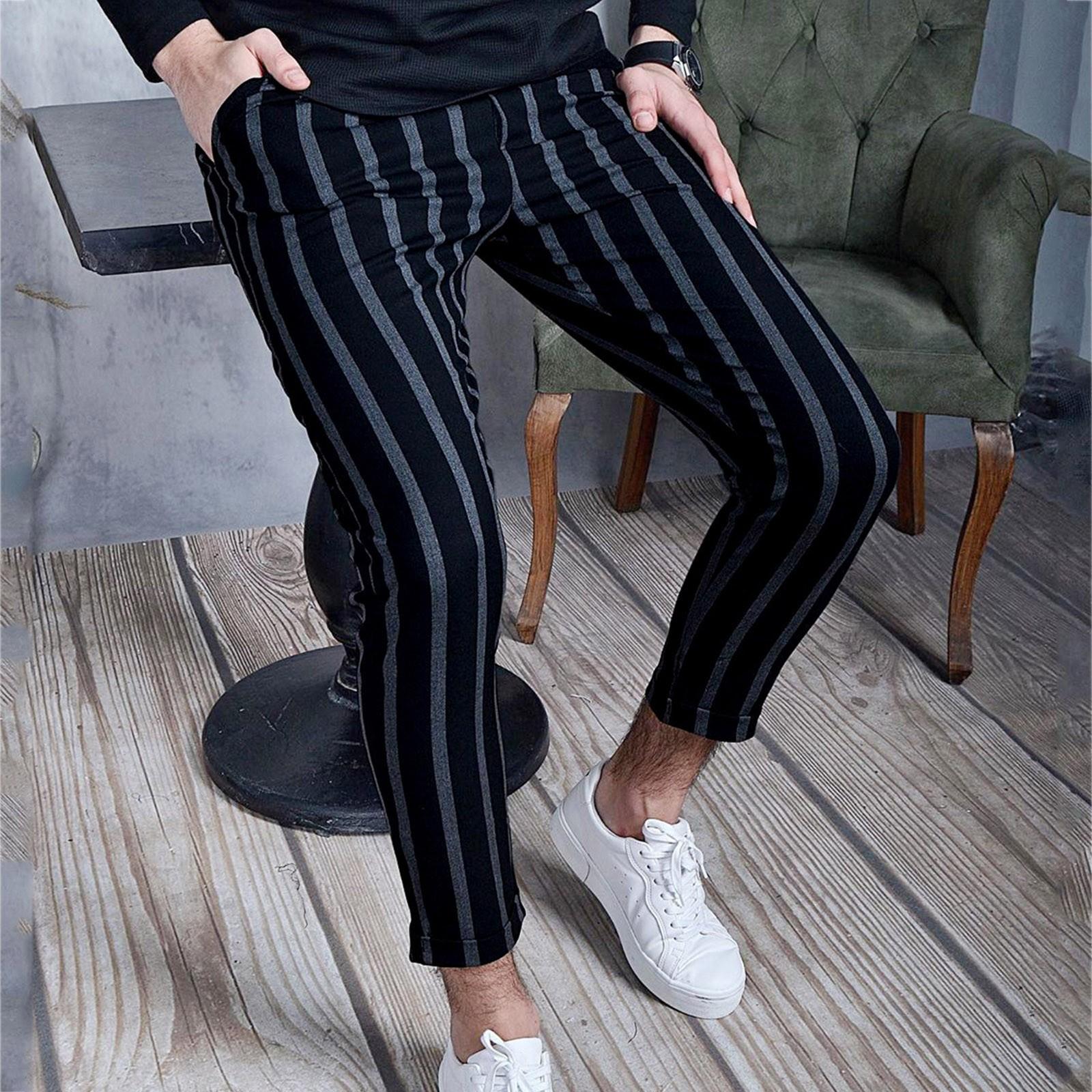 Fashion Men Casual Slim Fit Zipper Long Pants Trousers XXXL чёрный