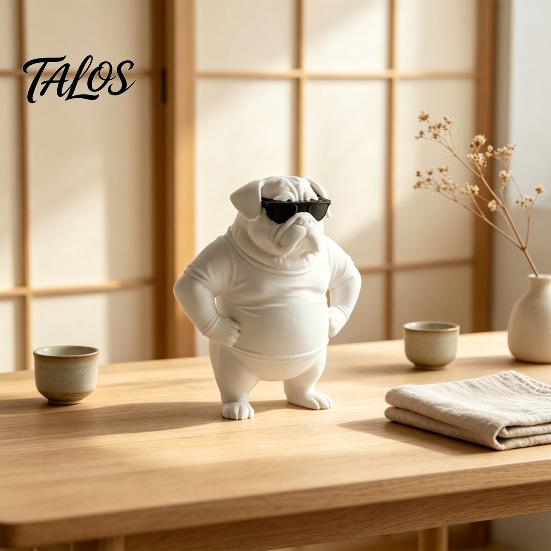 Künstlerische Welpen-Skulptur 3D-gedruckte Sonnenbrille Hundefigur Ornament, Coole Schreibtischstatue, Mattweiße Kunstfiguren Cartoon-Bulldogge für Zuhause Büro Auto
