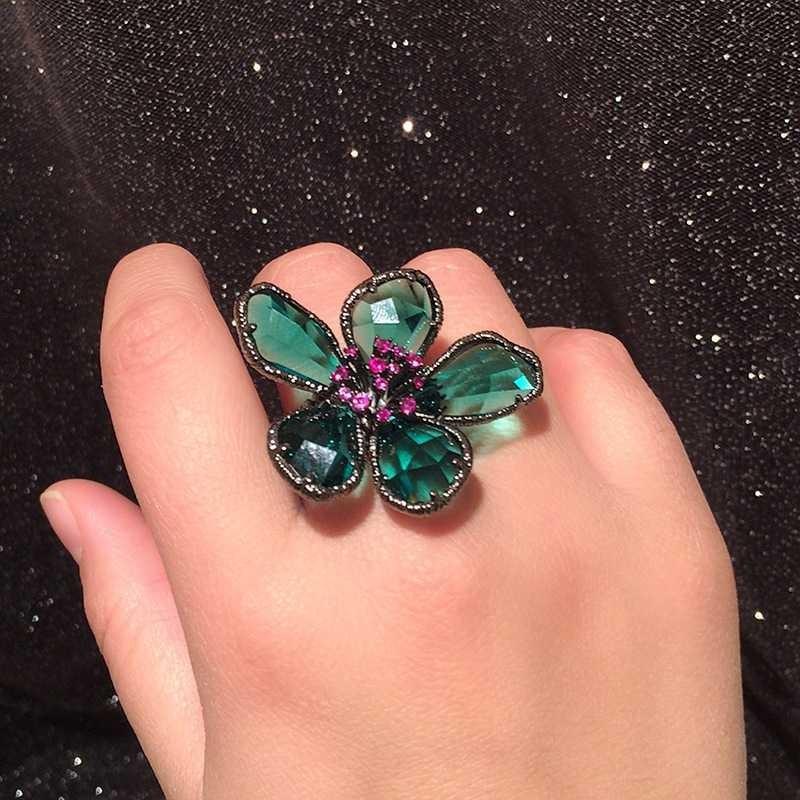 

Korean fashion exaggerated alloy flower ring light luxury niche design sense open ring Internet celebrity index finger ring female adjustable open band