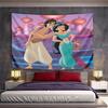Wide Wall Tapestry Aladdin and Jasmine With Abu On Agrabah Rooftop Purple Sunset, Classic 2D, Horizontal Decor for Adult Bedroom Fan Collector