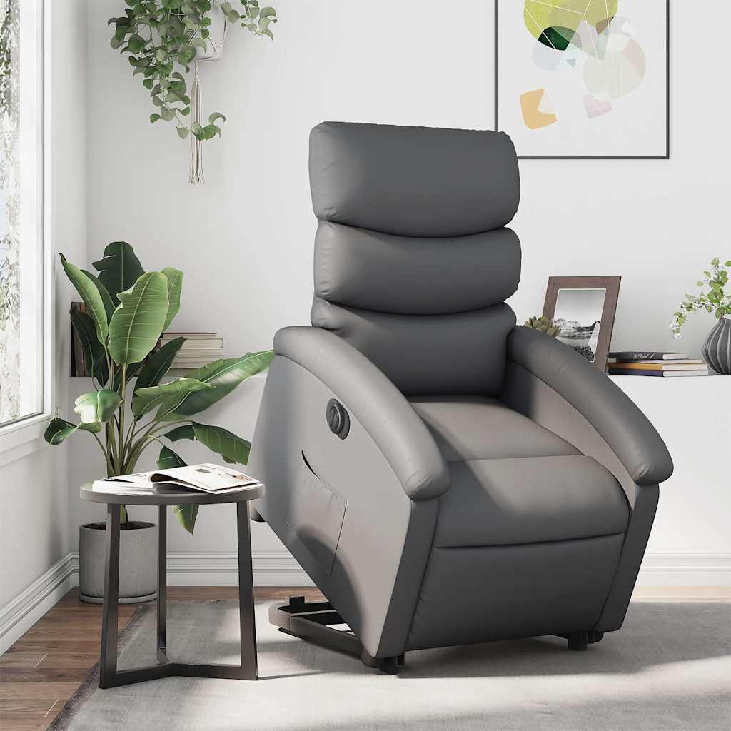 Electric Recliner Chair with Rising Function Gray Faux Leather