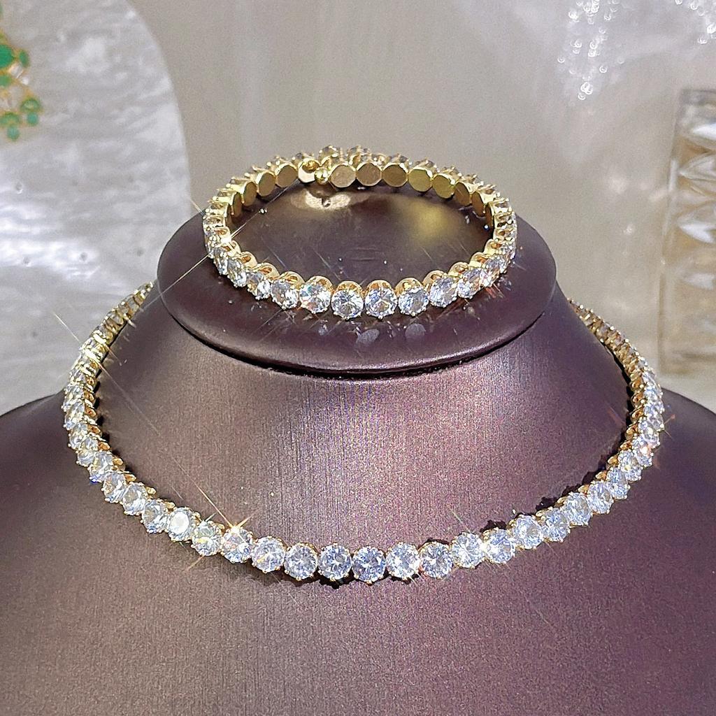 2026 Zircon-encrusted Round Necklace Bracelet Versatile Full Diamond Opening Adjustable Bracelet Collar Set Jewelry Bracelet