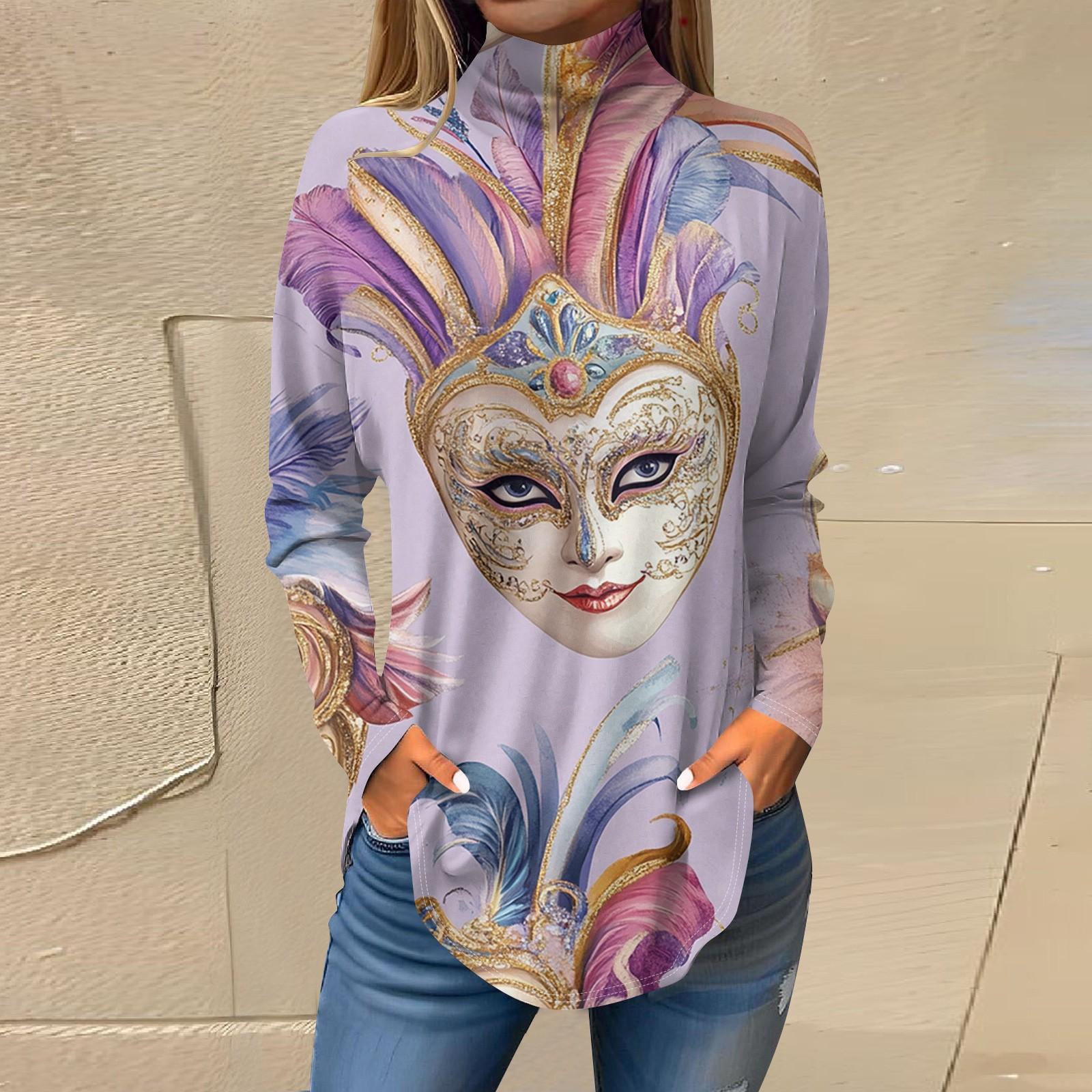 

Женская свободная водолазка с принтом «Карнавал» с длинным рукавом, футболка, топ, джемпер XL белый