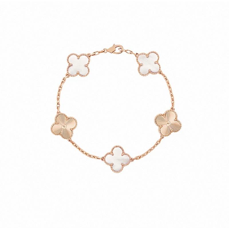 Four-leaf Clover Five-flower Bracelet for Women Rose Gold Lucky Clover Bracelet with White Mother-of-pearl and Red Agate Fashionable Bangle